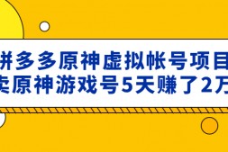 WZ4860 外面卖2980的拼多多原神虚拟帐号项目:卖原神游戏号5天赚了2万