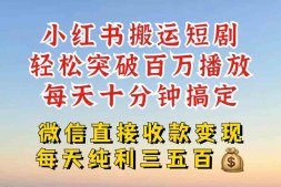 WZ5198 小红书搬运热门短剧,轻松爆流百万播放,每天十分钟剪辑,引流几十人,搞个大几百块真的很简单